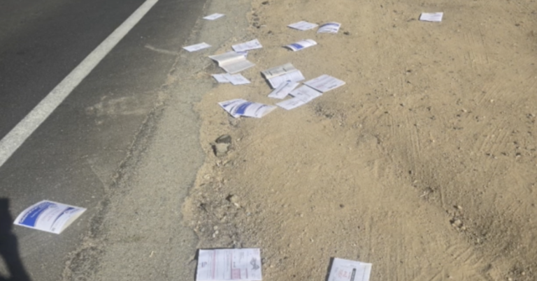 Mail-in ballots strewn along North County road